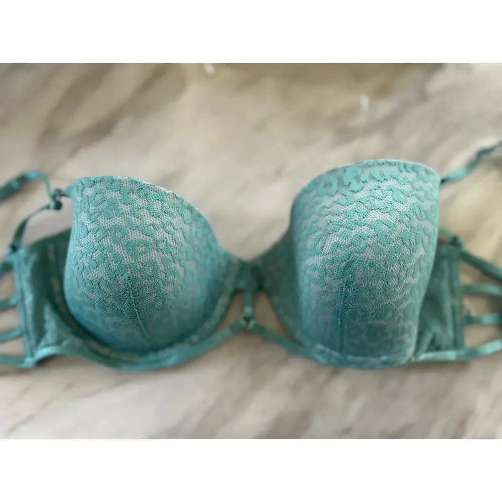 Intimately Free People Teal Green Leopard Cage Bra 34C